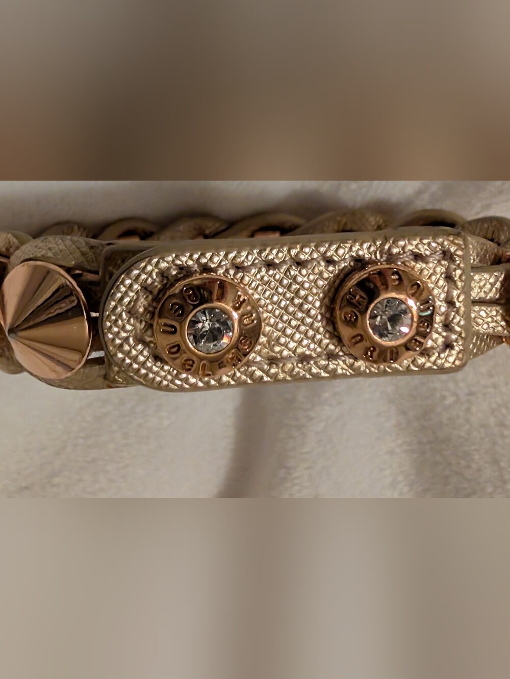Henri Bendel Cone Spike & Pave Rhinestone Statement Bracelet Gold GUC - Picture 5 of 9